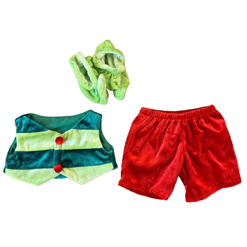 Stuffed Animal Doll Bear Christmas Elf Full Outfit Top Vest Pants Shoes Clothes